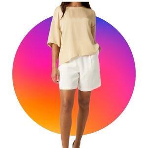 LITA by Ciara NWT 100% Silk Top Blouse Cream Tan Beige Small MSRP $198